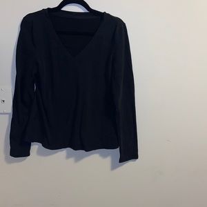 Shein Plus Solid Black V Neck Longsleeve